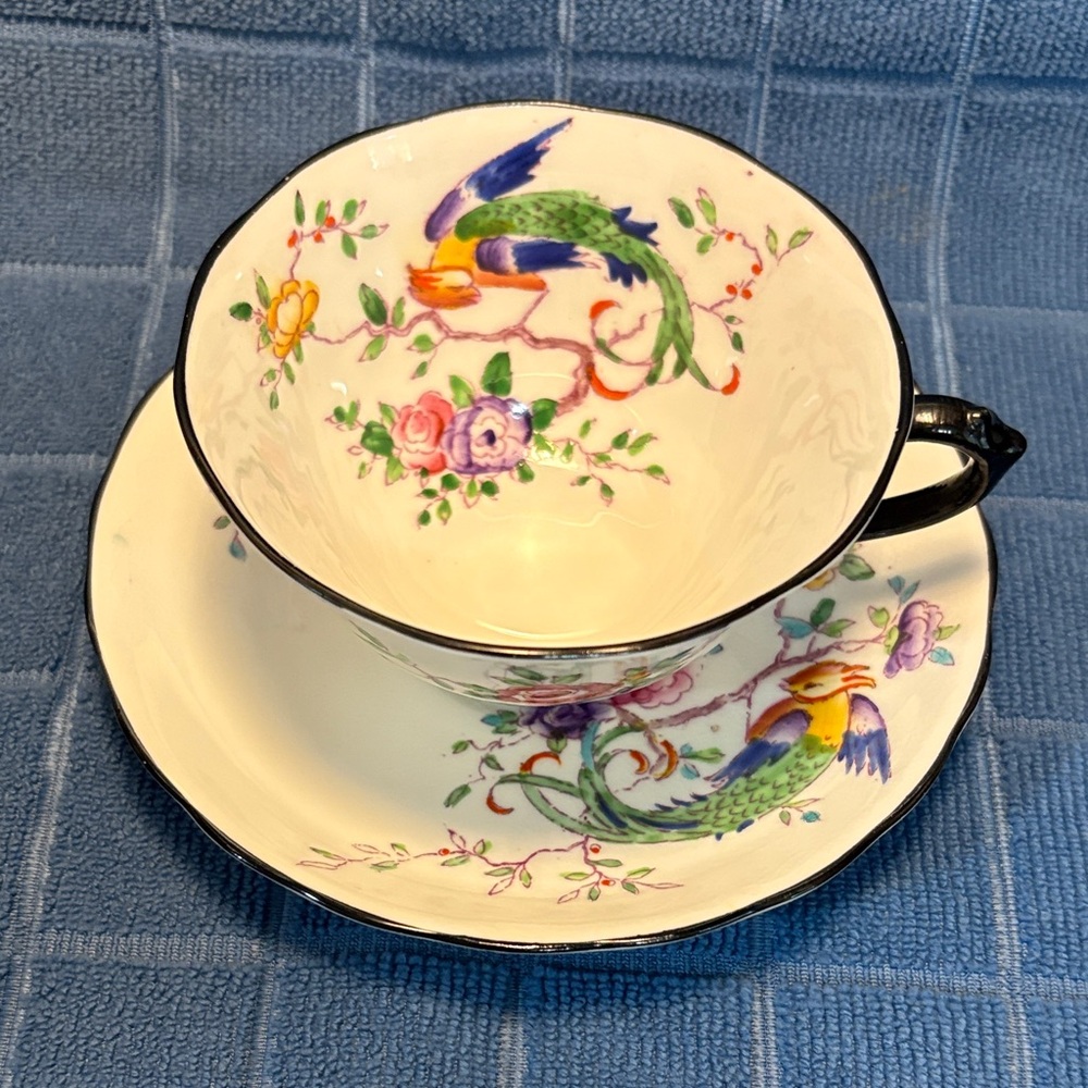 Floral Phoenix Teacup and Saucer Set Chelson England